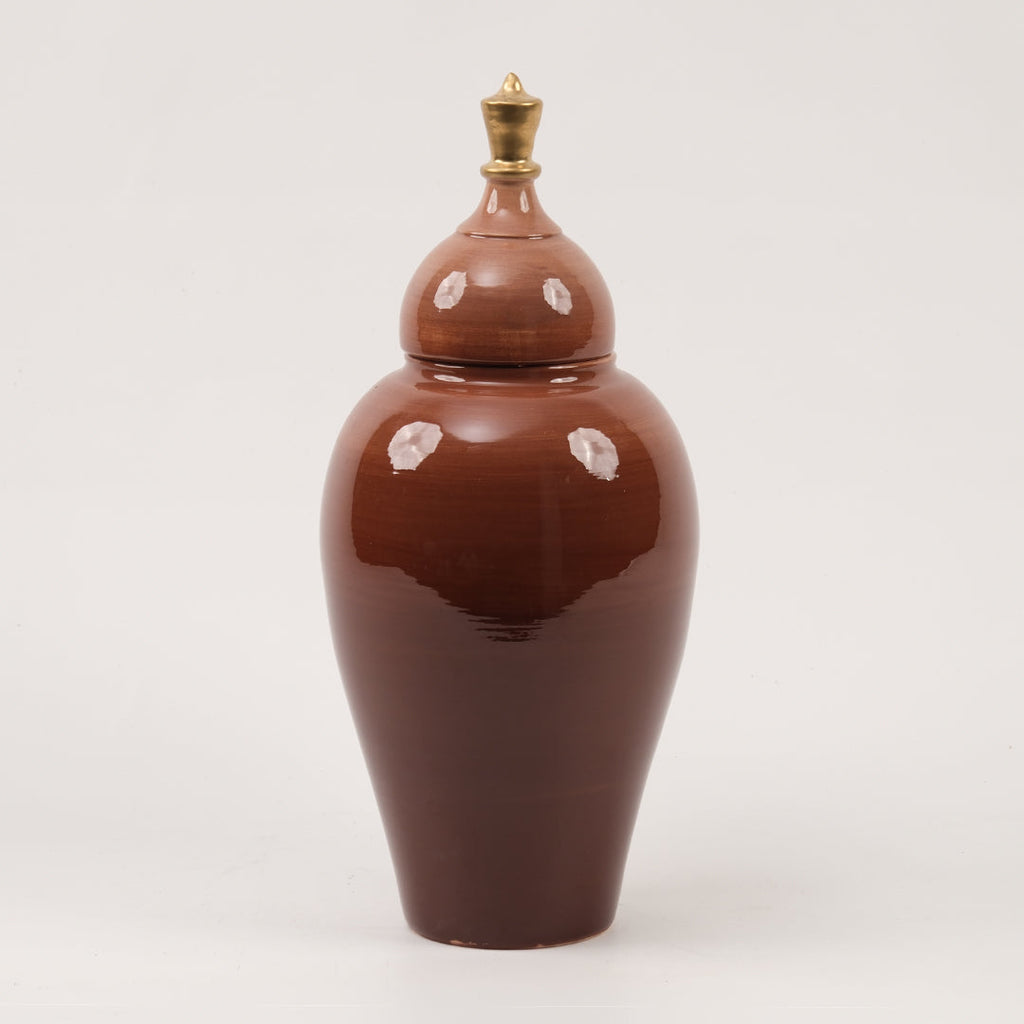 El Yapımı Kahverengi Desenli Küp 38 cm