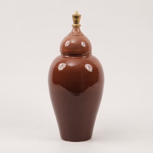 El Yapımı Kahverengi Desenli Küp 38 cm