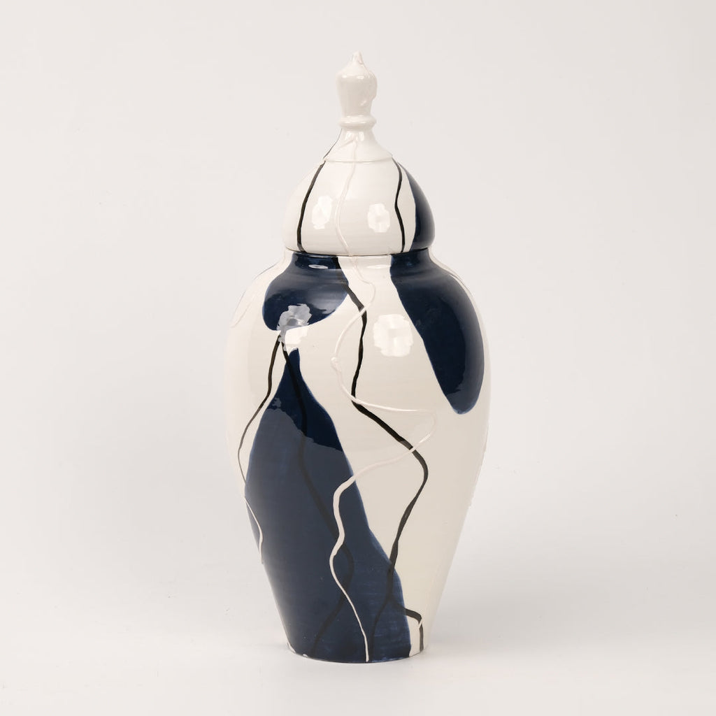 El Yapımı Lacivert Desenli Küp 38 cm