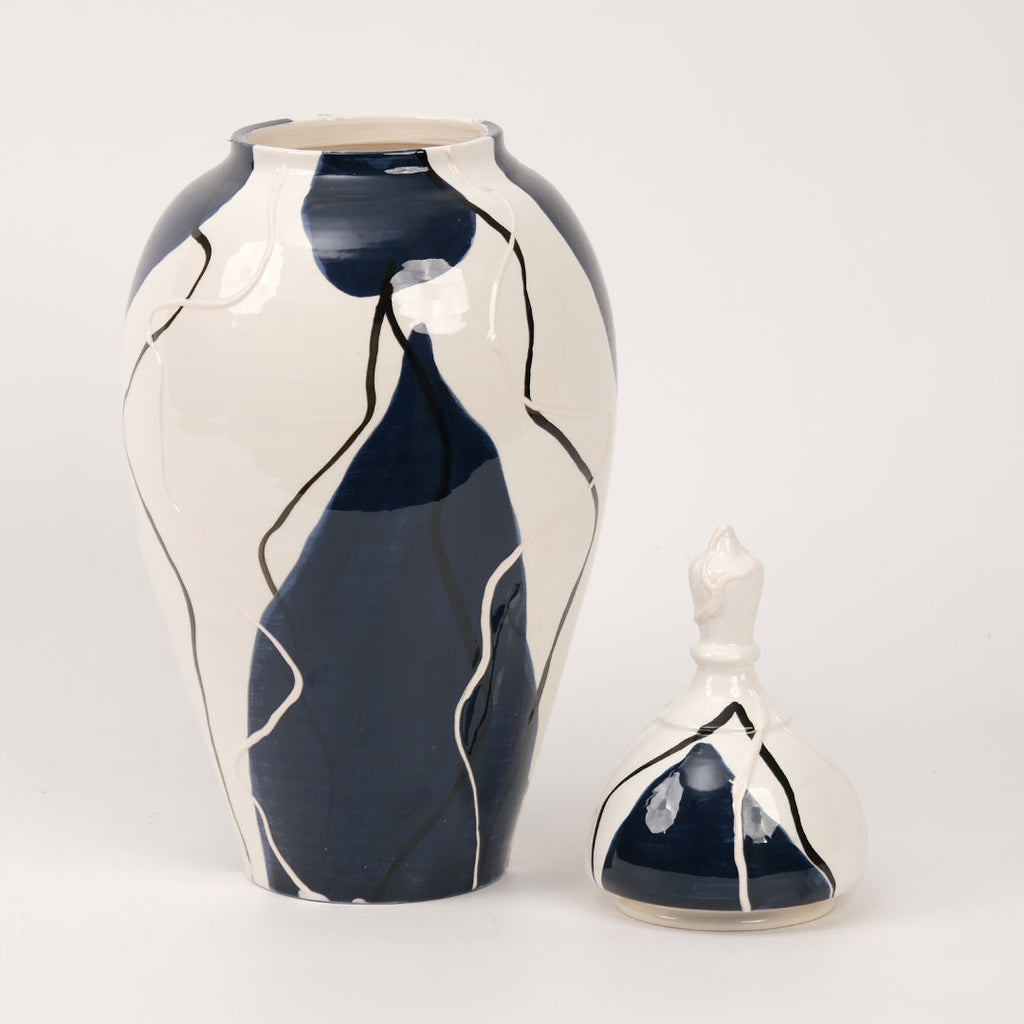 El Yapımı Lacivert Desenli Küp 45 cm