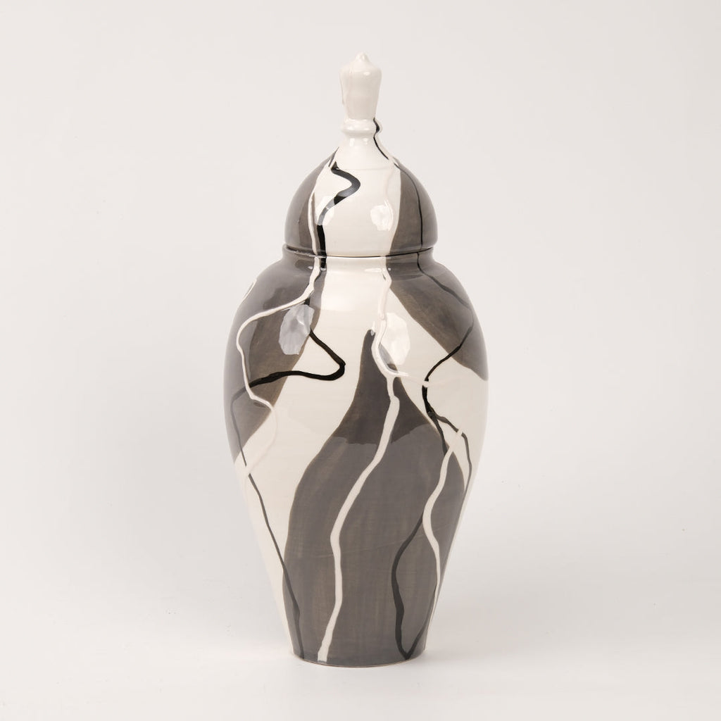 El Yapımı Gri Desenli Küp 38 cm