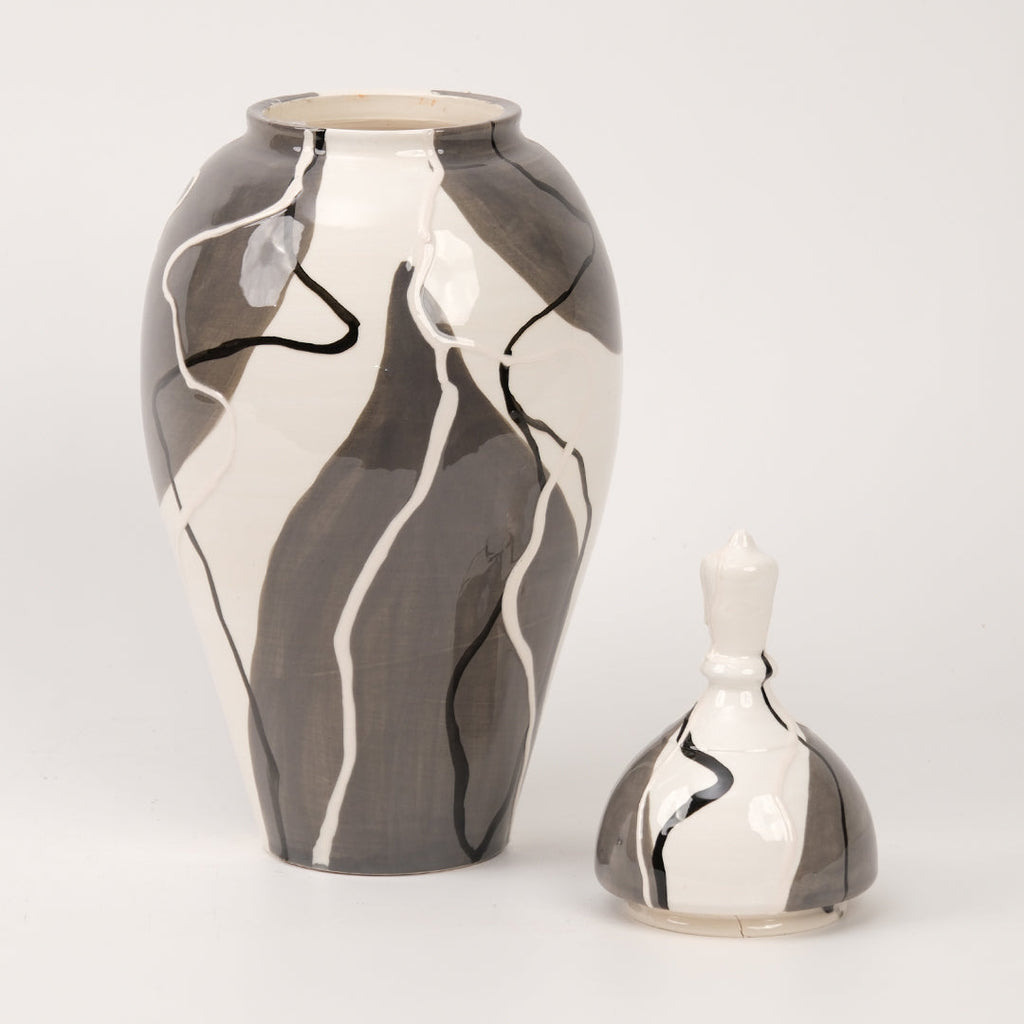 El Yapımı Gri Desenli Küp 38 cm