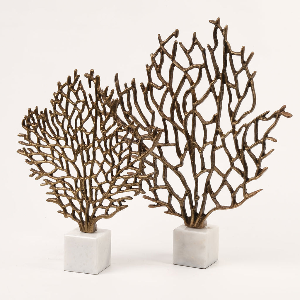 İkili Mermer Kaideli Ağaç Dekor Antik