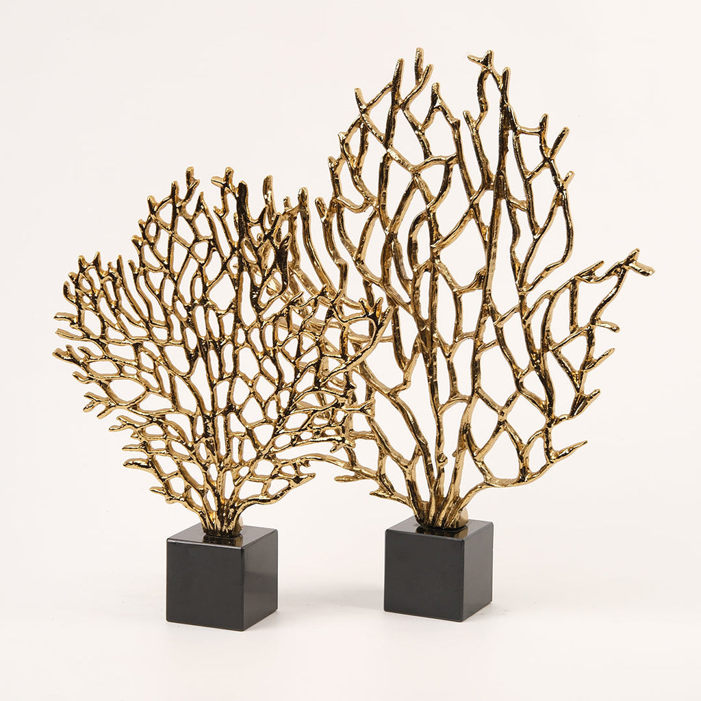 İkili Mermer Kaideli Ağaç Dekor Gold