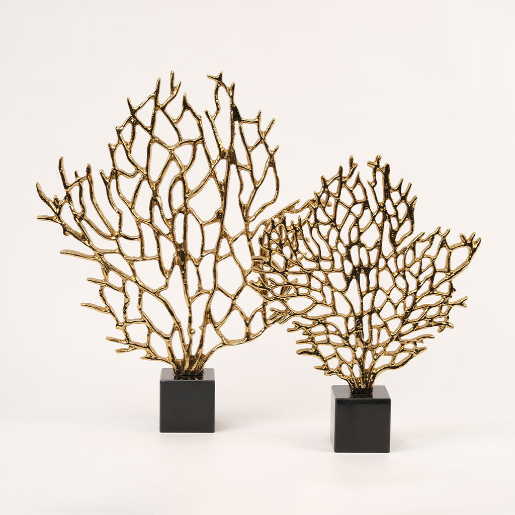 İkili Mermer Kaideli Ağaç Dekor Gold