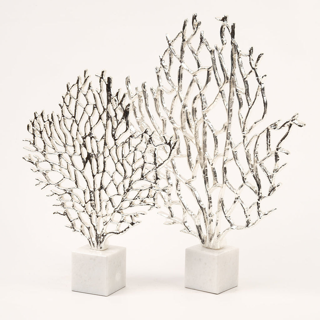 İkili Mermer Kaideli Ağaç Dekor Gümüş