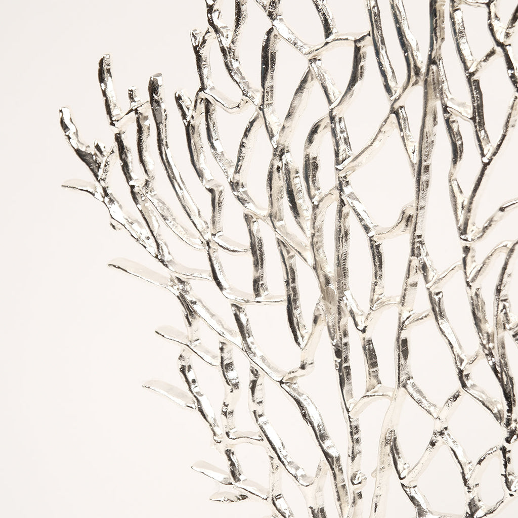 İkili Mermer Kaideli Ağaç Dekor Gümüş