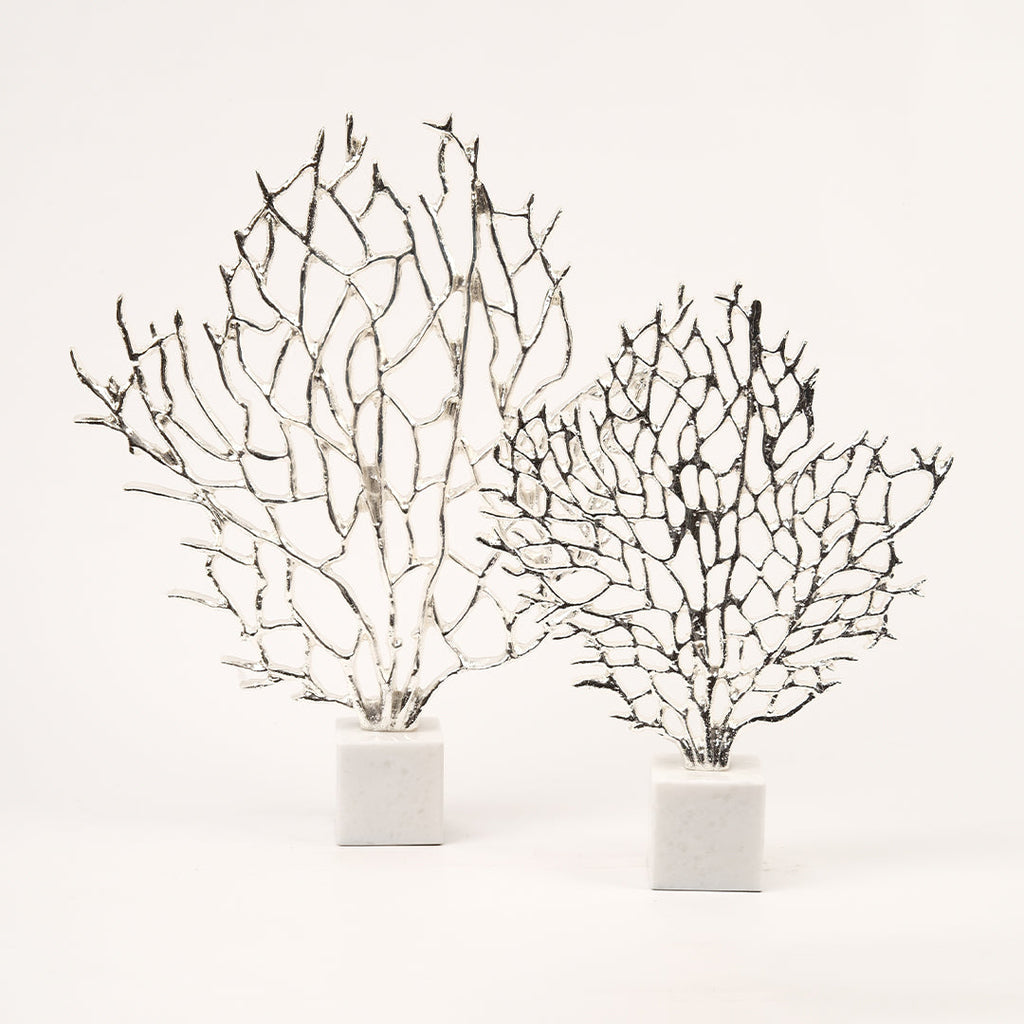 İkili Mermer Kaideli Ağaç Dekor Gümüş