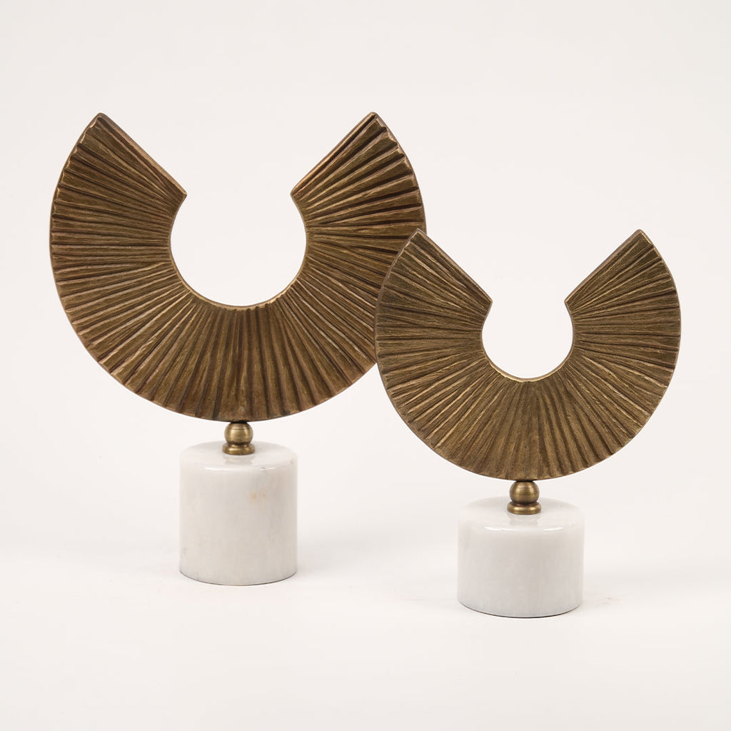 İkili Mermer Kaideli Yarım Ay Dekor Antik