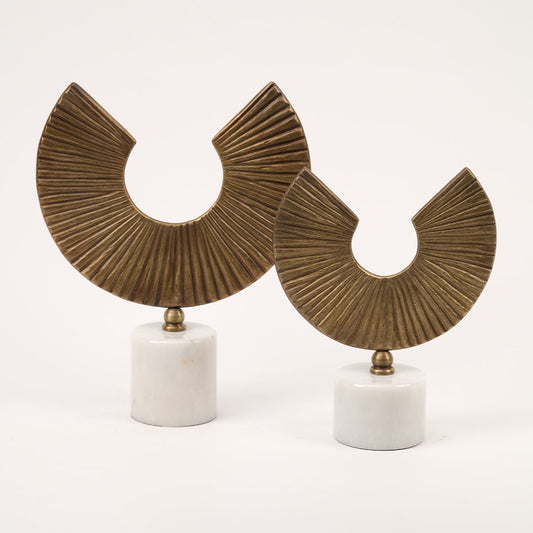 İkili Mermer Kaideli Yarım Ay Dekor Antik