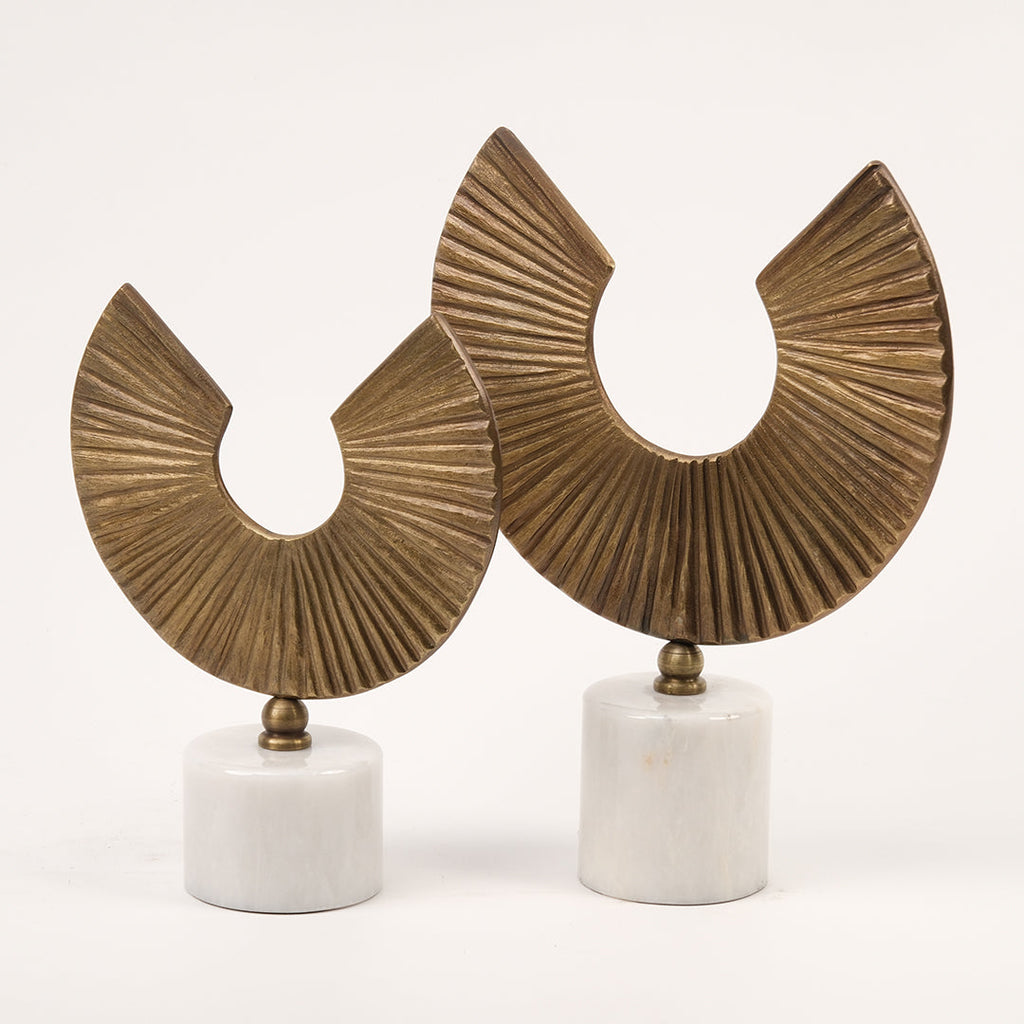 İkili Mermer Kaideli Yarım Ay Dekor Antik