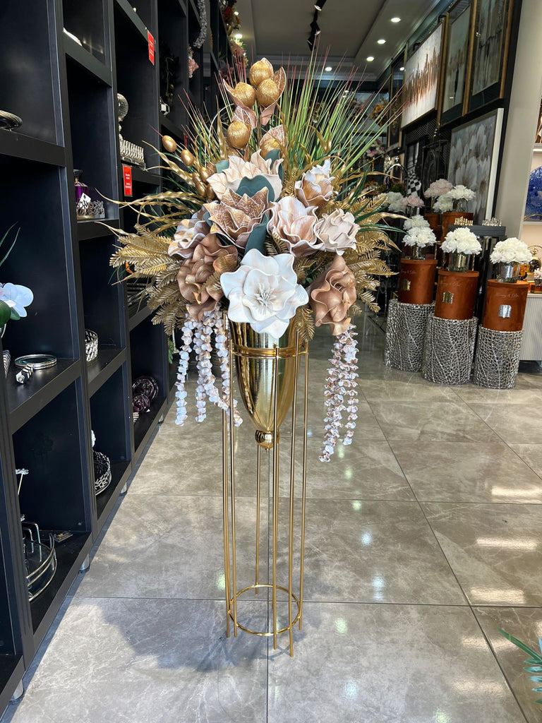 Yapay Çiçekli Büyük Mermi Vazo Gold No:9