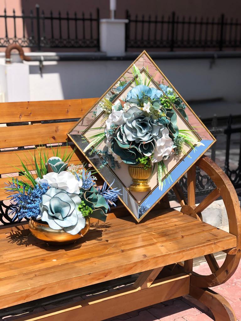 Yapay Çiçekli Gold Baklava Tablo No:9