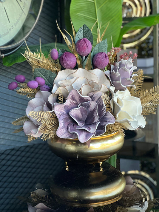 Yapay Çiçekli Gold Yassı Vazo No:32