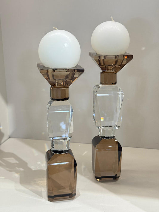 İkili Kristal Sütun Şamdan Şeffaf Bronz