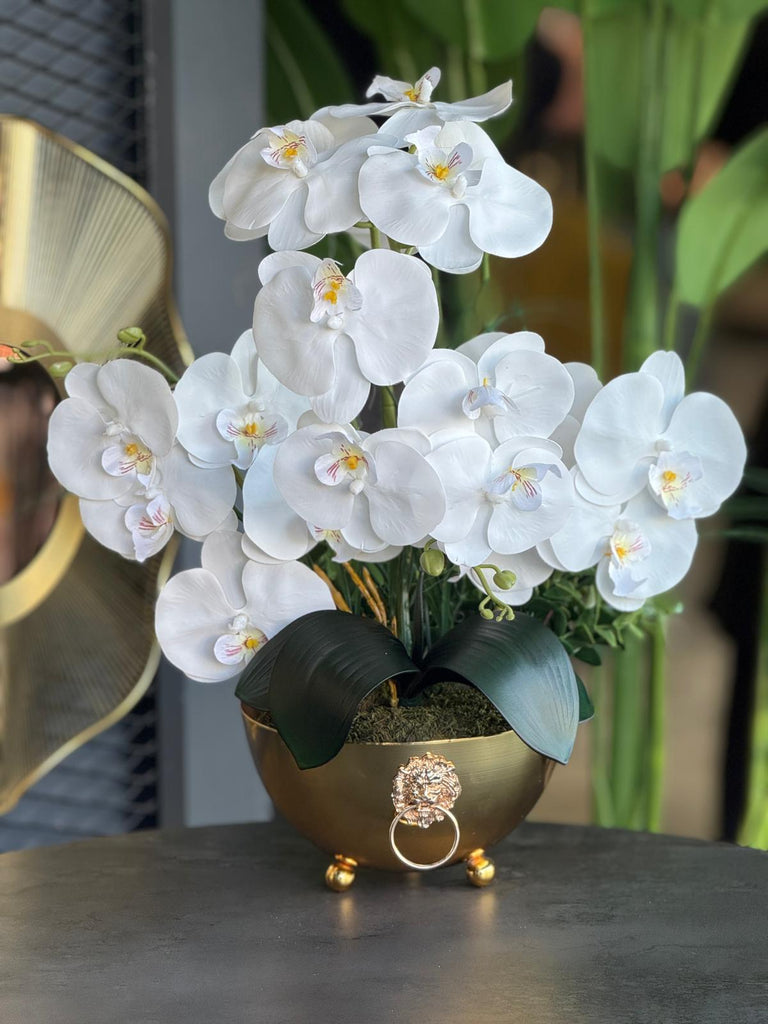 Yapay Orkideli Armalı Gold Vazo