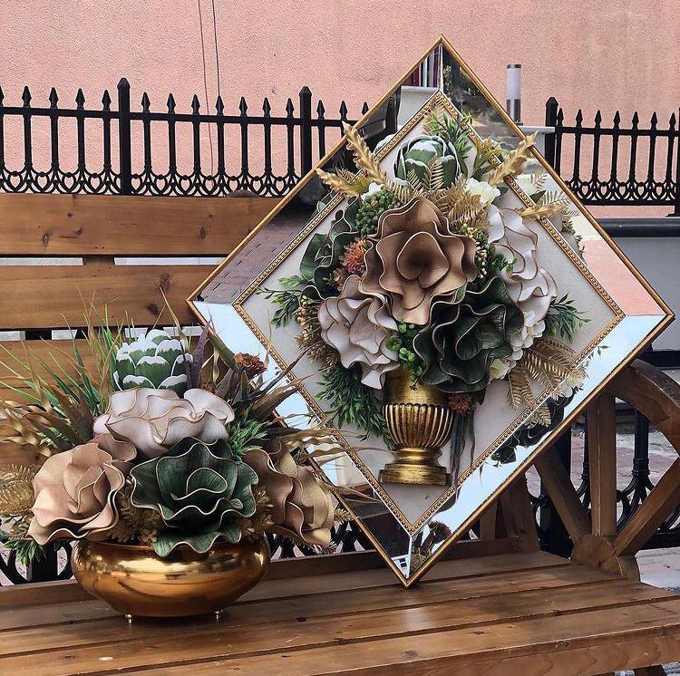 Yapay Çiçekli Güllü Gold Baklava Tablo No:6