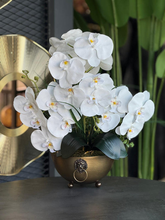 Yapay Orkideli Armalı Antik Vazo