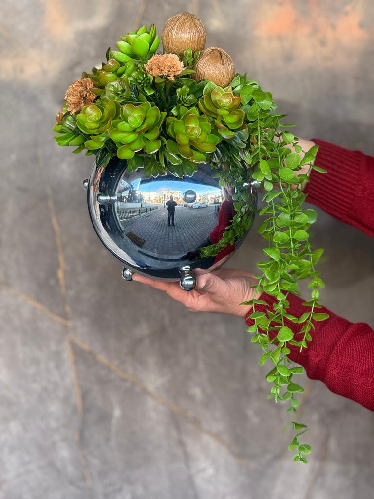 Kampanyalı Skulentli Zımba Vazo Gümüş 2