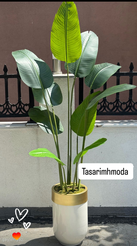 Yapay Starliçeli Orta Boy Krem Saksı