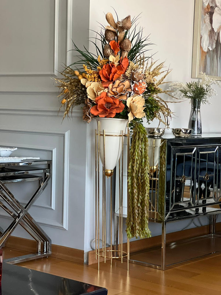 Yapay Çiçekli Mermi Vazo Gold Büyük Boy No:31