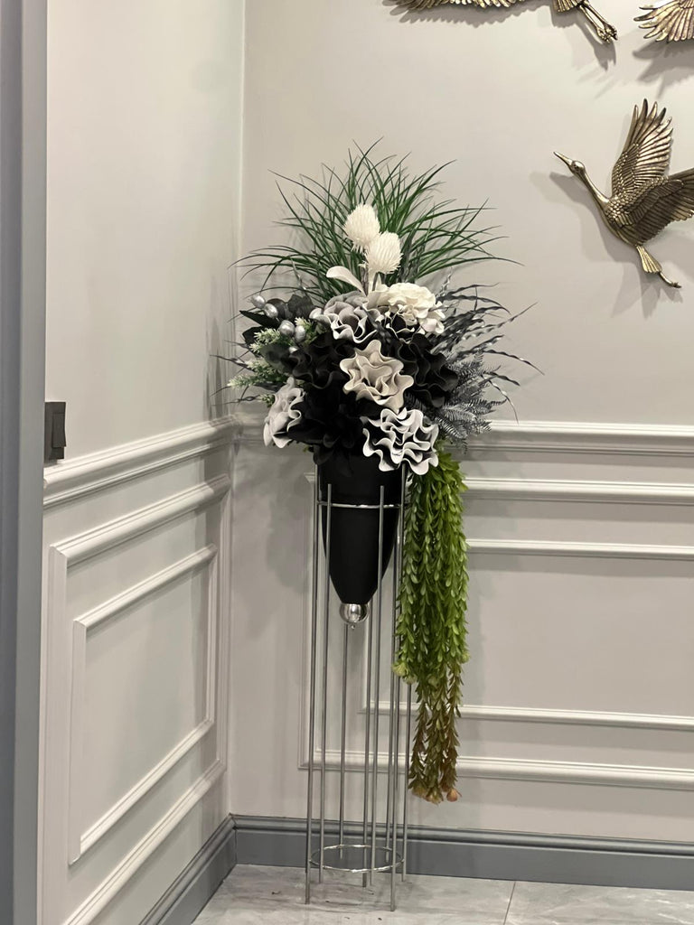 Yapay Çiçekli Mermi Vazo Gümüş Büyük Boy No:28