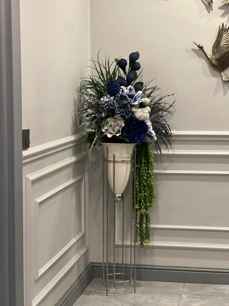 Yapay Çiçekli Mermi Vazo Gümüş Büyük Boy No:30