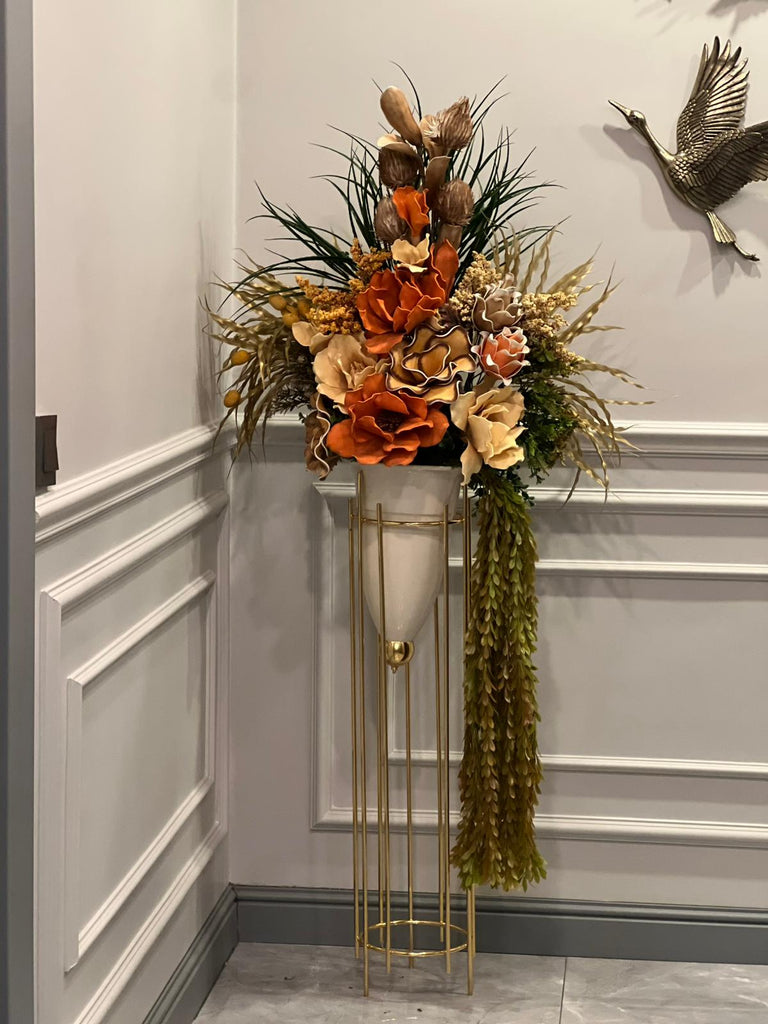 Yapay Çiçekli Mermi Vazo Gold Büyük Boy No:31