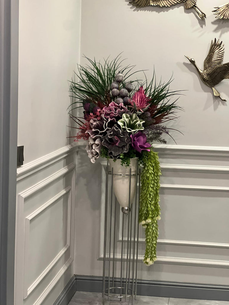 Yapay Çiçekli Mermi Vazo Gümüş Büyük Boy No:29