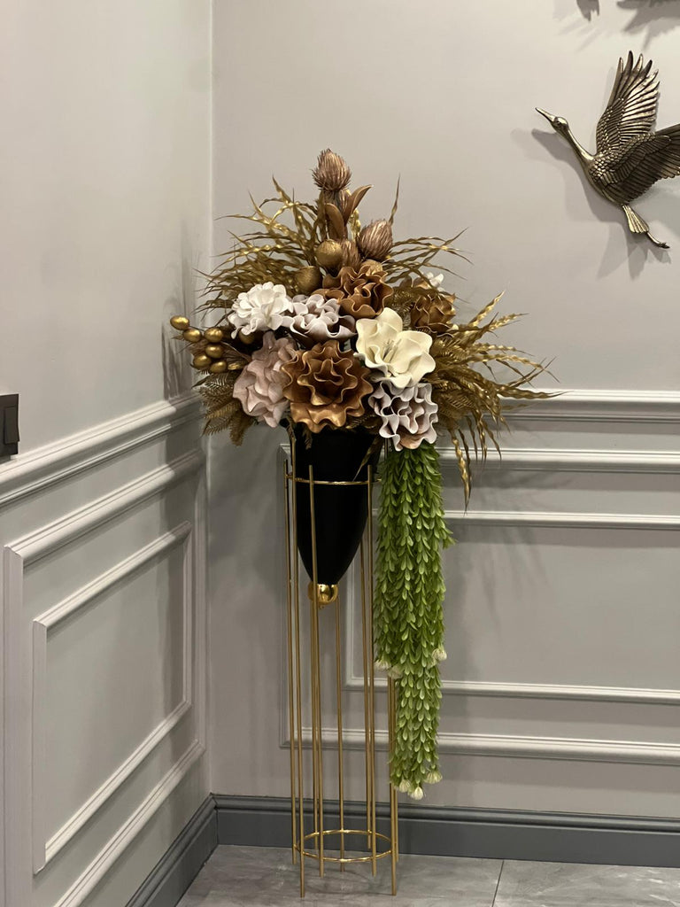 Yapay Çiçekli Mermi Vazo Gold Büyük Boy No:32