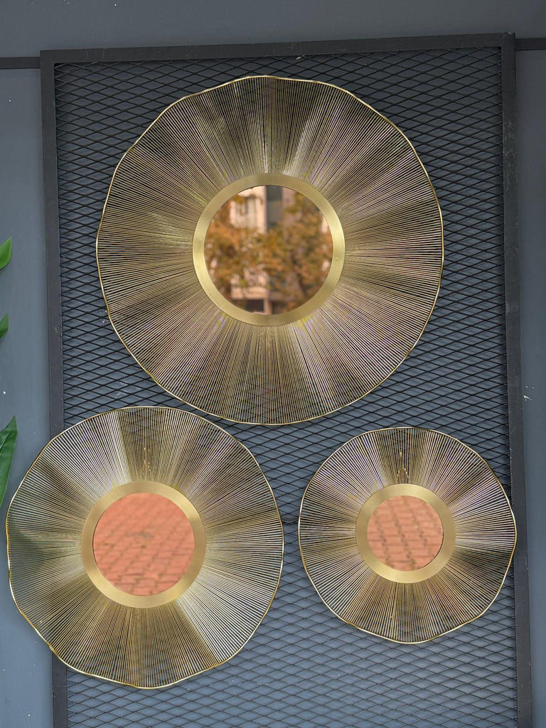 Metal Aynalı Duvar Dekoru Gold Üçlü