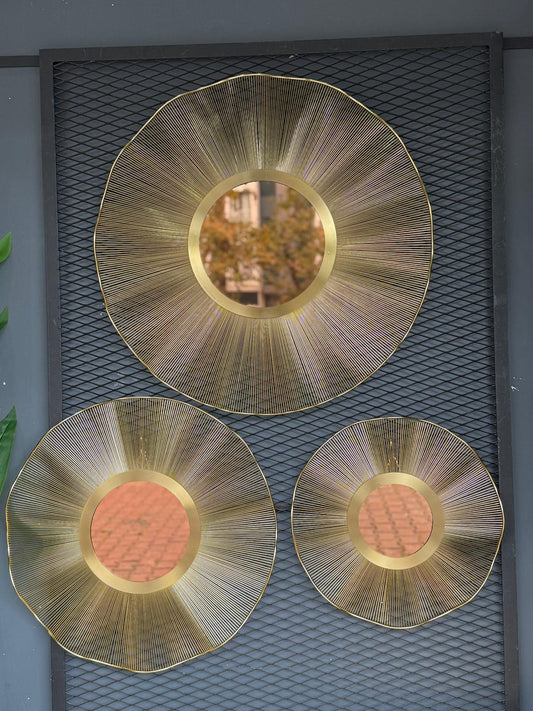 Metal Aynalı Duvar Dekoru Gold Üçlü
