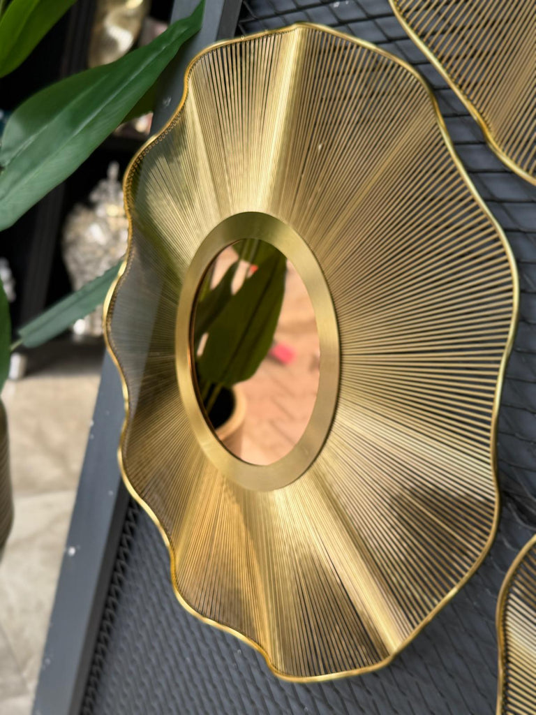 Metal Aynalı Duvar Dekoru Gold Üçlü
