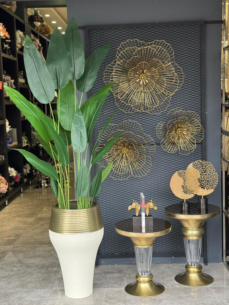 Metal Çiçek Motifli Duvar Dekoru Gold Üçlü