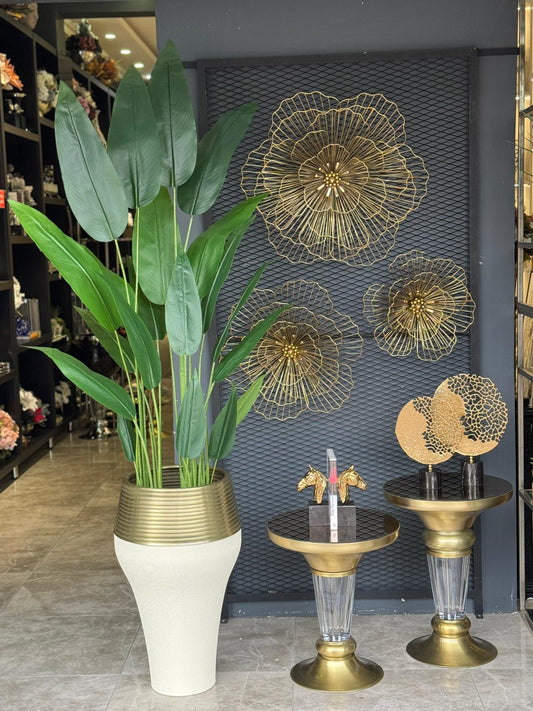 Metal Çiçek Motifli Duvar Dekoru Gold Üçlü