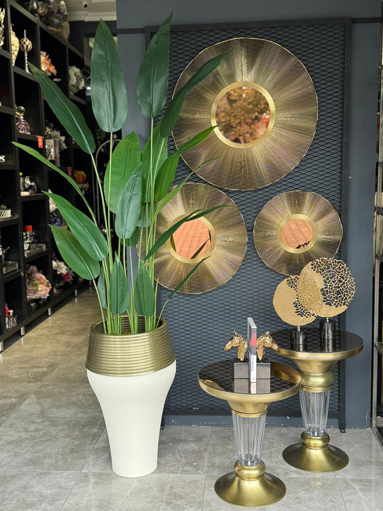 Metal Aynalı Duvar Dekoru Gold Üçlü