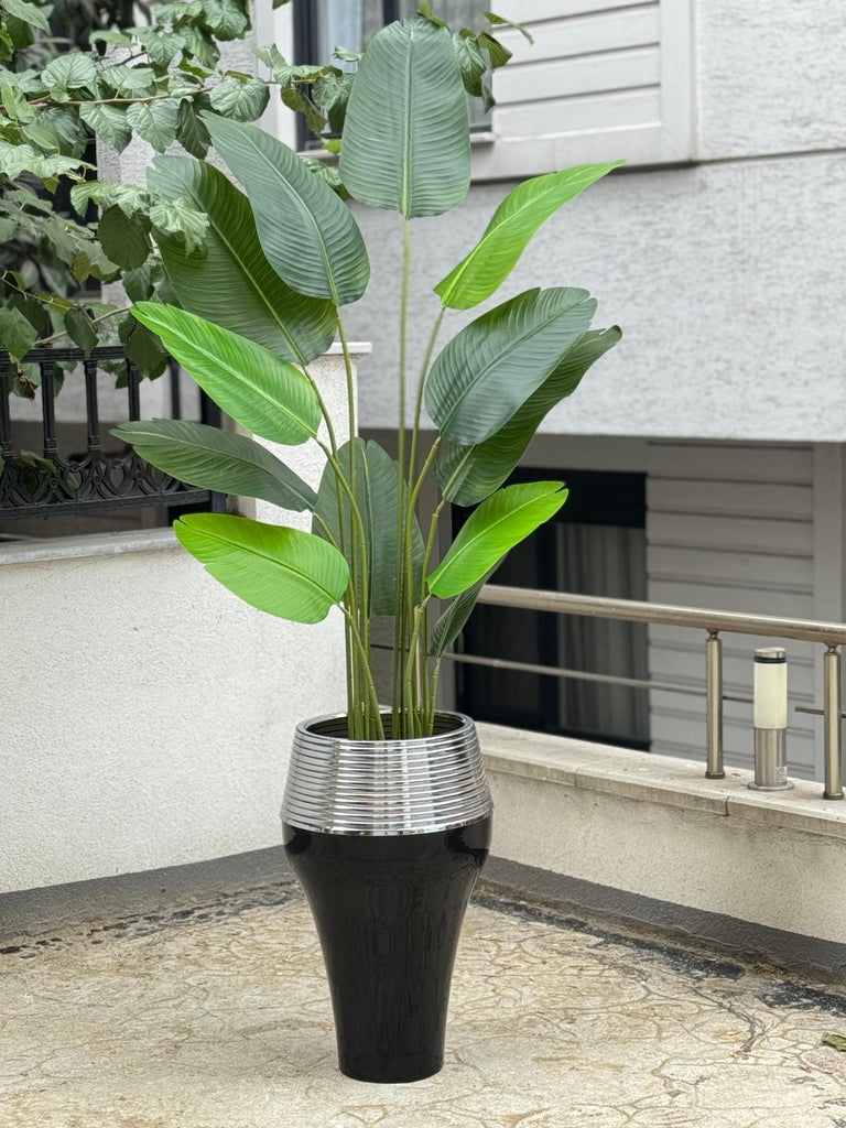 Starliçeli Armut Saksı Siyah Gümüş