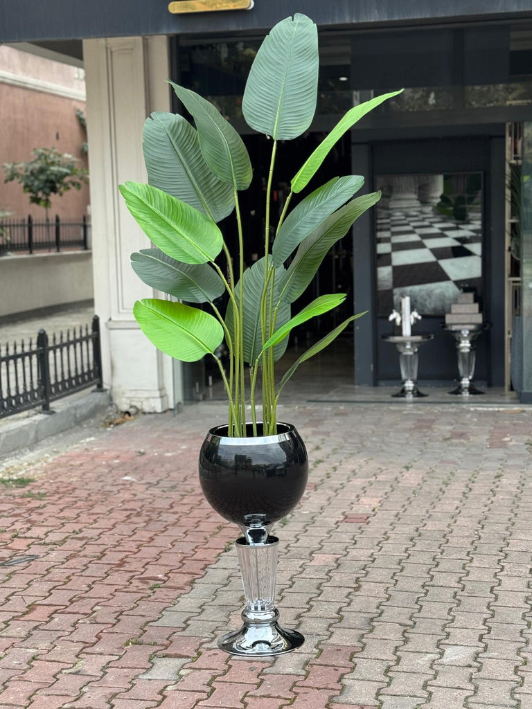 Starliçeli Gümüş Saksı Şeffaf Ayaklı