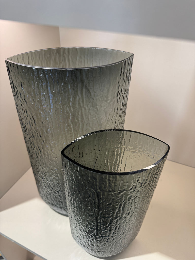 İthal İkili Iced Cam Vazo Füme