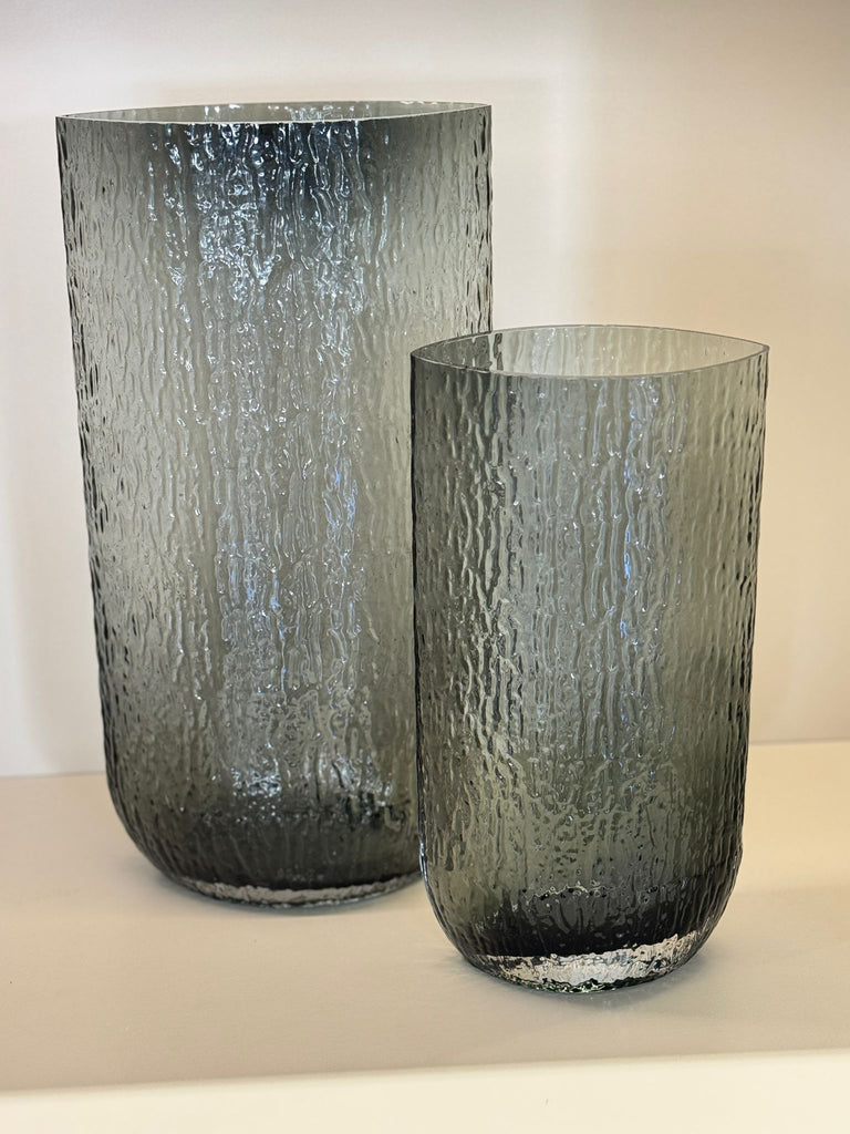 İthal İkili Iced Cam Vazo Füme