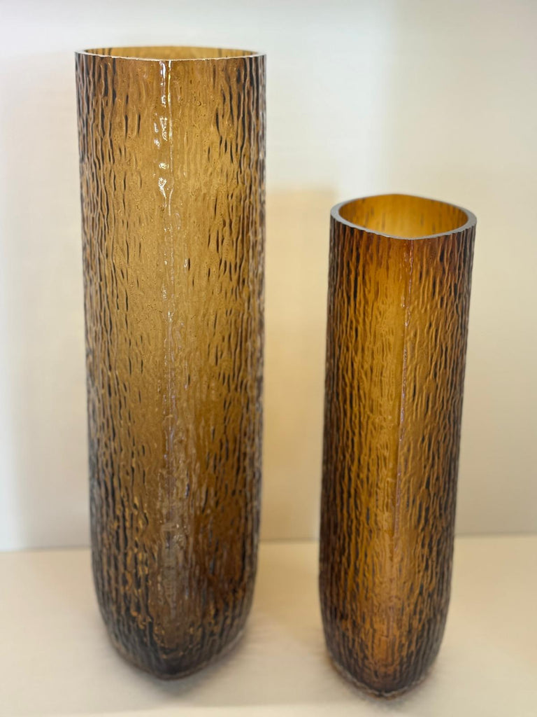 İthal İkili Iced Cam Vazo Amber