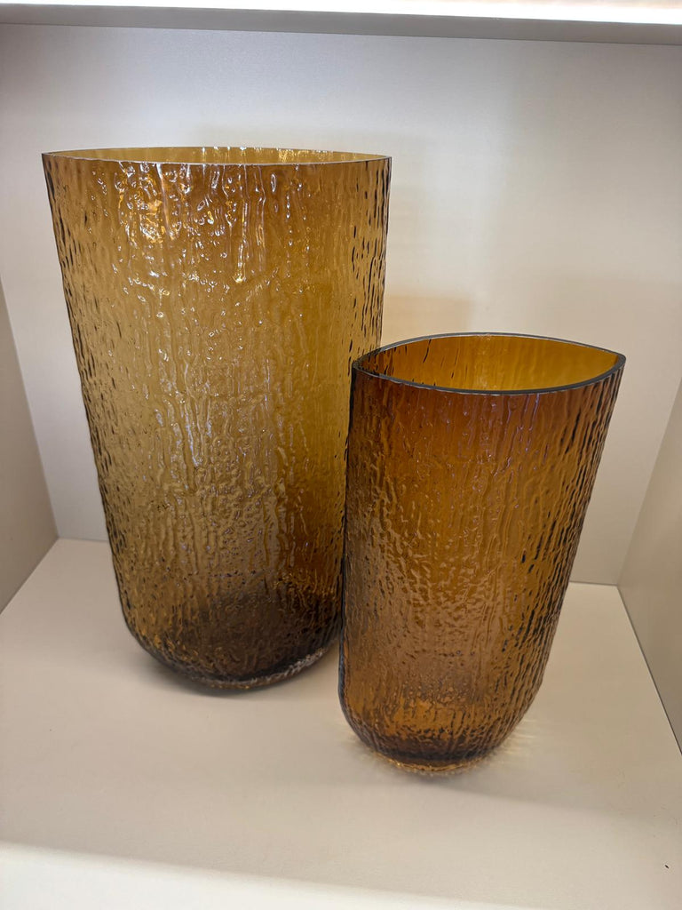 İthal İkili Iced Cam Vazo Amber