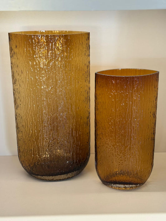 İthal İkili Iced Cam Vazo Amber