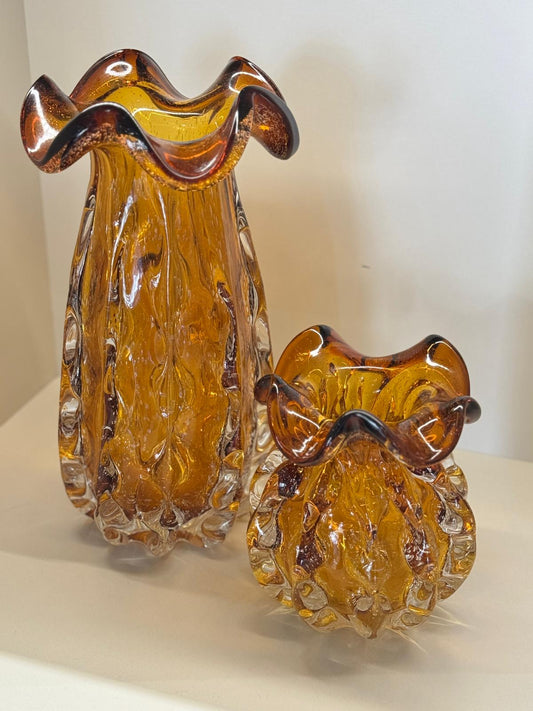 İthal İkili Solea Cam Vazo Amber