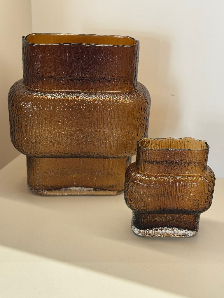 İthal İkili Viora Cam Vazo Amber