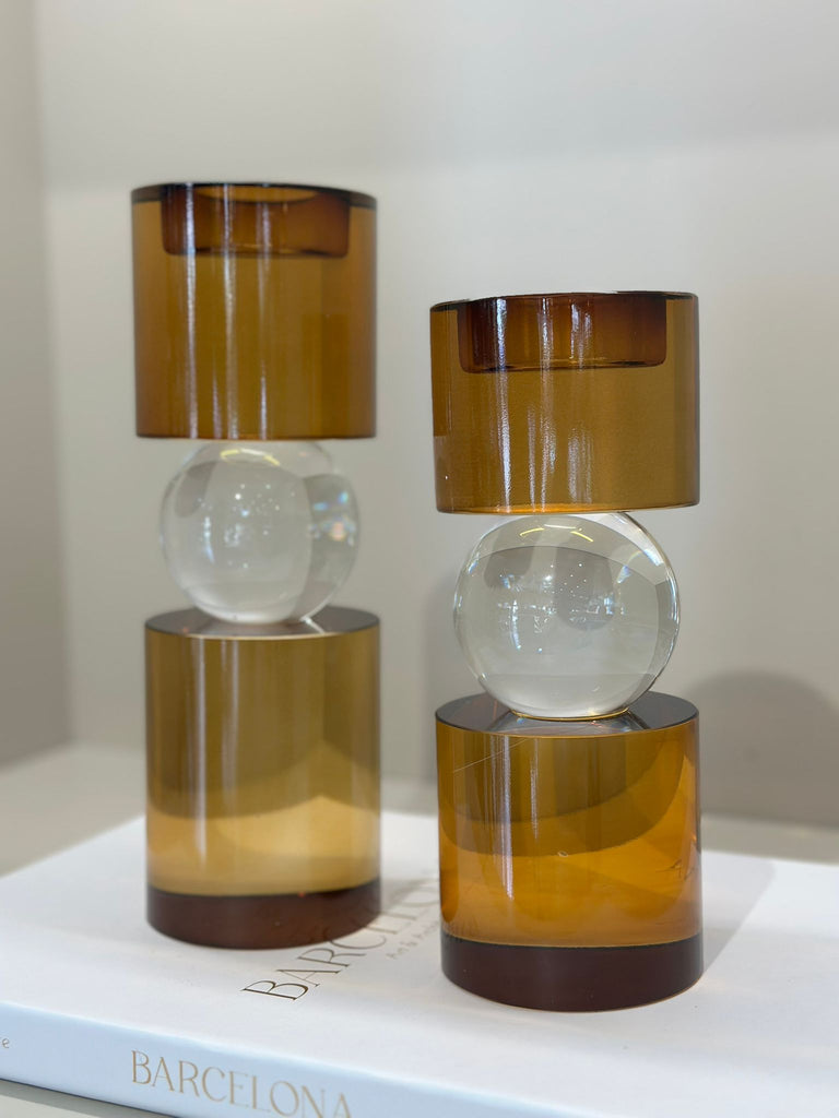 Silindir Kahve-Şeffaf Mumluk İkili