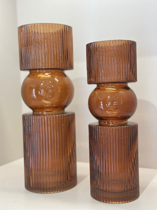 Dekoratif İkili Cam Vazo Amber