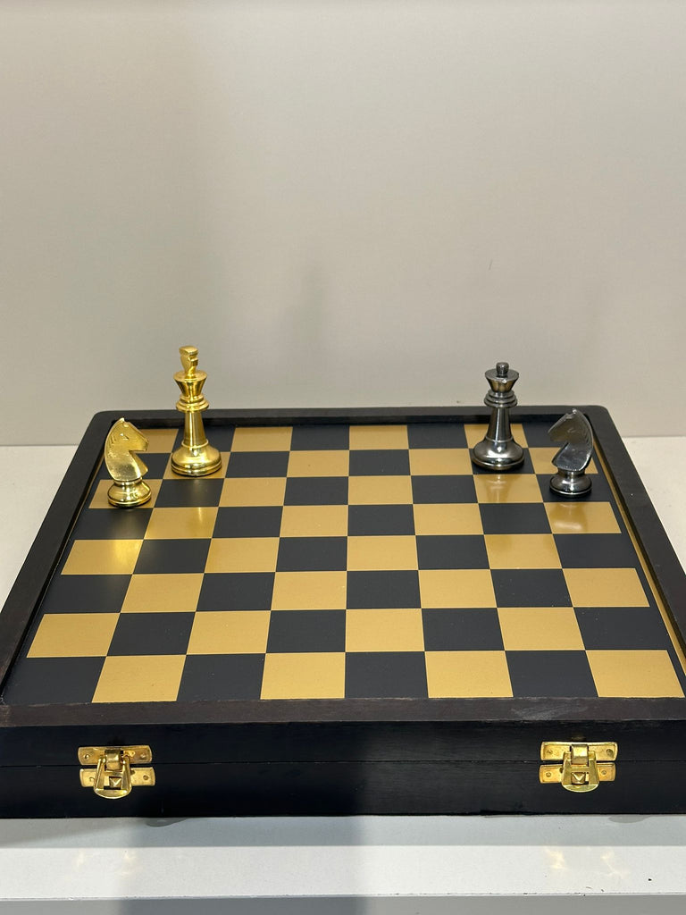 Yeni Satranç Set Gold Siyah Pirinç Taşlı