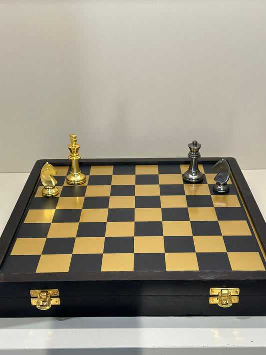 Yeni Satranç Set Gold Siyah Pirinç Taşlı