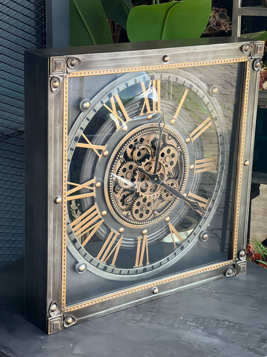 Kare Duvar Saati Eskitme Gümüş